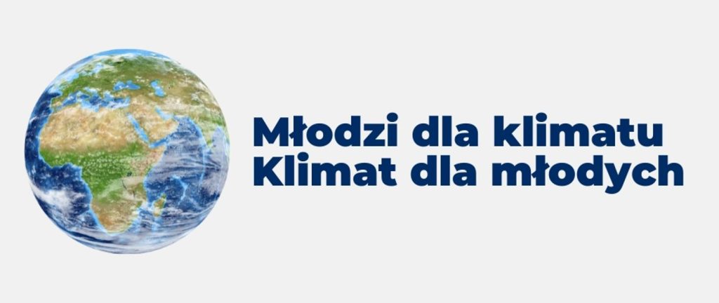 Baner "Młodzi dla klimatu - klimat dla młodych". Po lewej stronie planeta Ziemia.