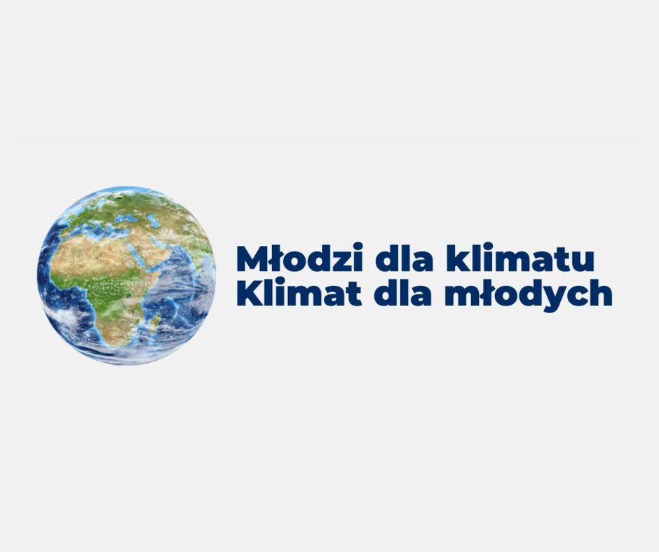 'Baner "Młodzi dla klimatu - klimat dla młodych". Po lewej stronie planeta Ziemia.'
