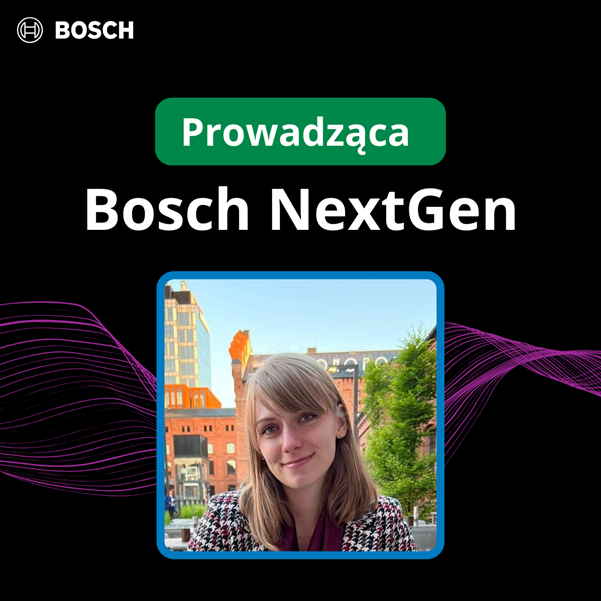 Grafika promująca program Bosch NextGen. Przedstawia sylwetkę prowadzącego spotkanie.