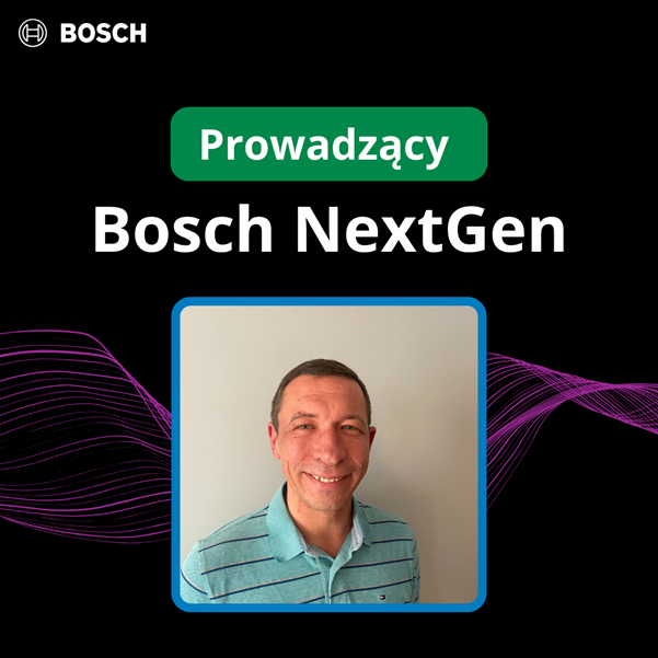 Grafika promująca program Bosch NextGen. Przedstawia sylwetkę prowadzącego spotkanie.