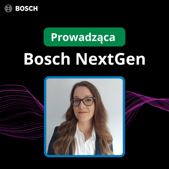 Grafika promująca program Bosch NextGen. Przedstawia sylwetkę prowadzącego spotkanie.
