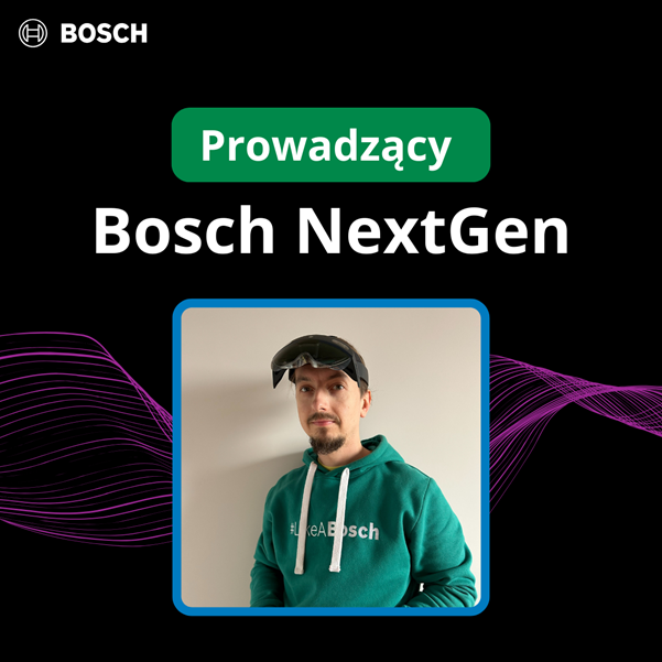 Grafika promująca program Bosch NextGen. Przedstawia sylwetkę prowadzącego spotkanie.
