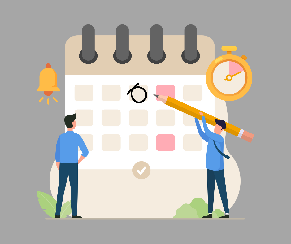 Ilustracja przedstawiająca dwie osoby oraz kalendarz.